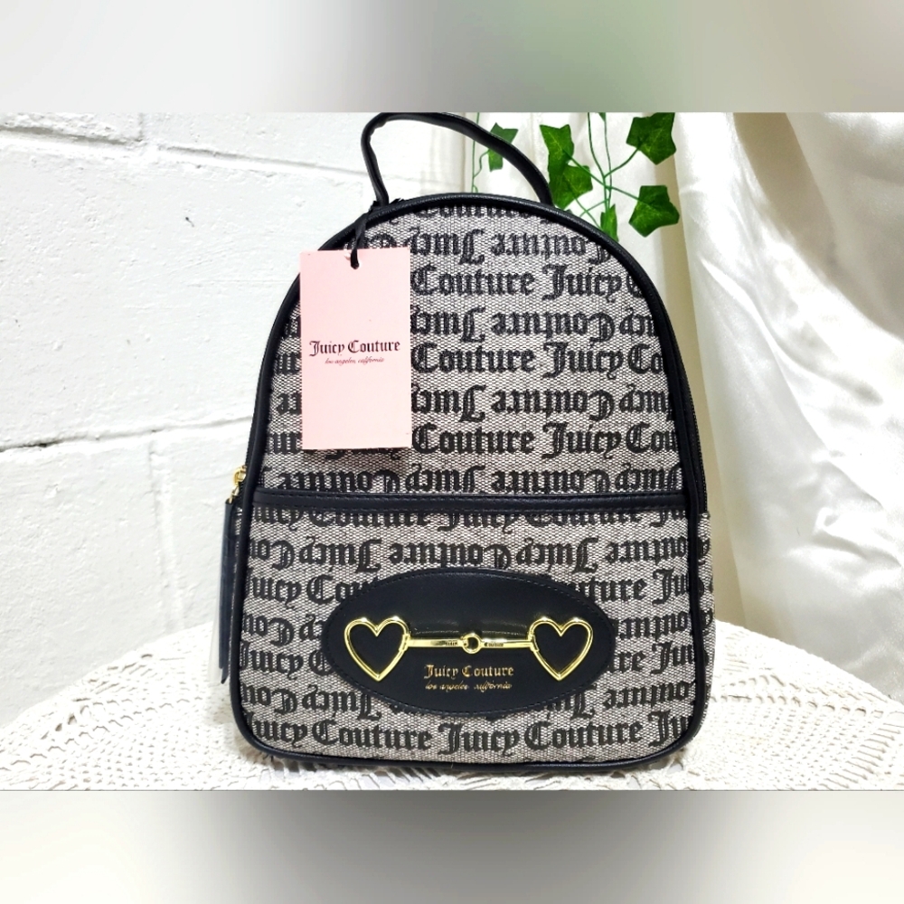 NWT Juicy Couture Mini Backpack Gothic Status Black Heart To Heart. F-226